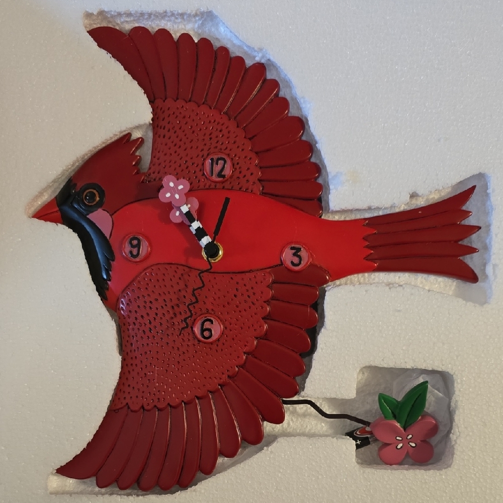 Enesco Cardinal Clock with Black and White Design